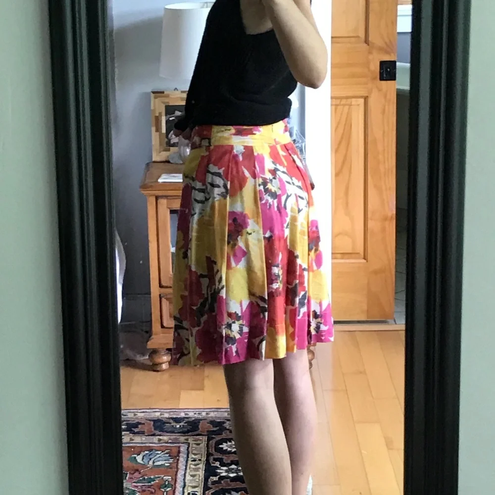 Vintage The Limited Pink Yellow Floral Silk Cotton Pleated A Line Skirt Sz 6